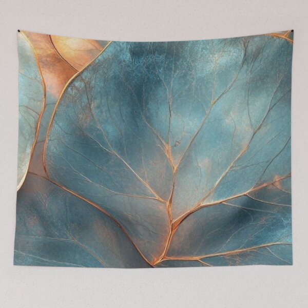 Item preview, Elegant Teal and Copper Leaves - Luxurious Metallic Blue Botanical Art designed and sold by LYAN-STORE.