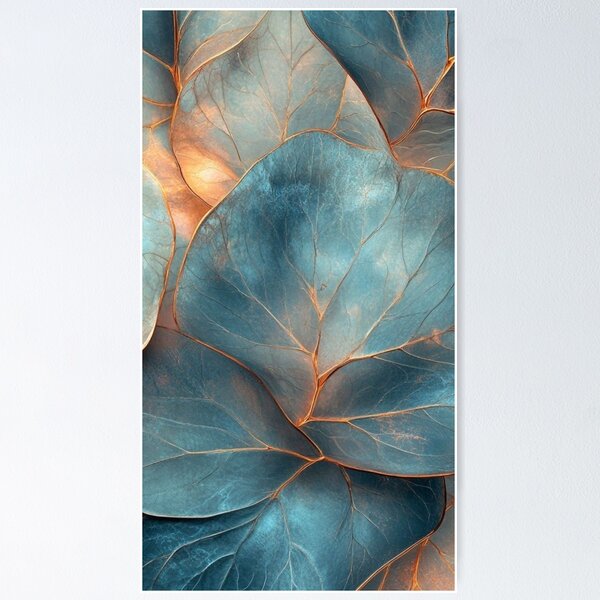 Item preview, Elegant Teal and Copper Leaves - Luxurious Metallic Blue Botanical Art designed and sold by LYAN-STORE.