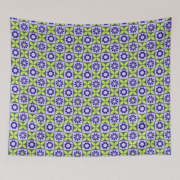 Item preview, Yellow Navy Mediterranean Tile Pattern with Floral Clover Motifs designed and sold by 555Design.