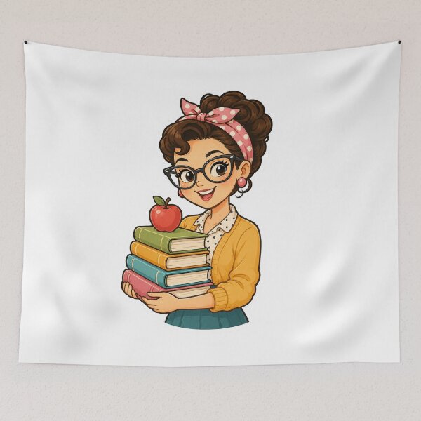 Item preview, Cute Retro Teacher | Vintage Female Teacher with Books & Apple | Back to School Gift | Kawaii Classroom Art designed and sold by Pixanova.