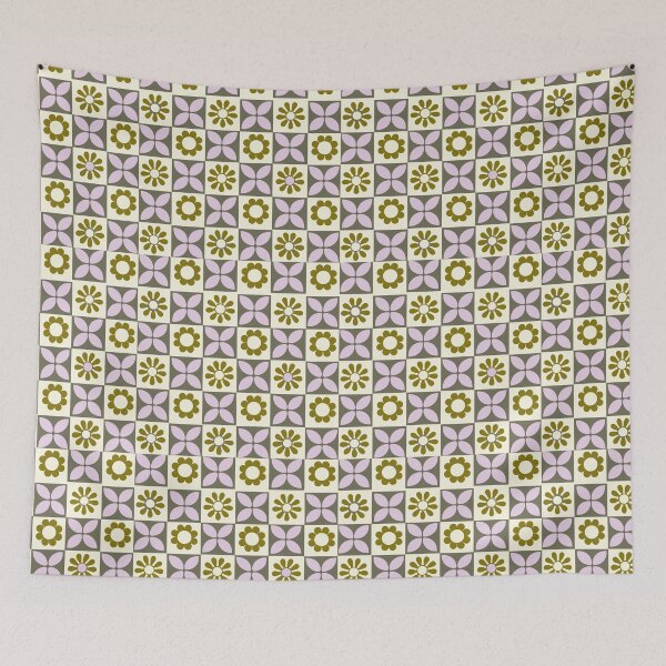 Item preview, Lavender Gold Mediterranean Tile Pattern with Floral Clover Motifs designed and sold by 555Design.