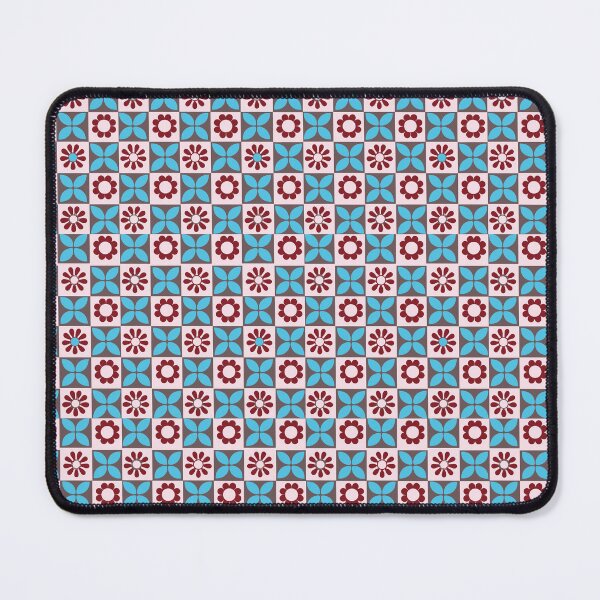 Item preview, Teal Maroon Mediterranean Tile Pattern with Floral Clover Motifs designed and sold by 555Design.