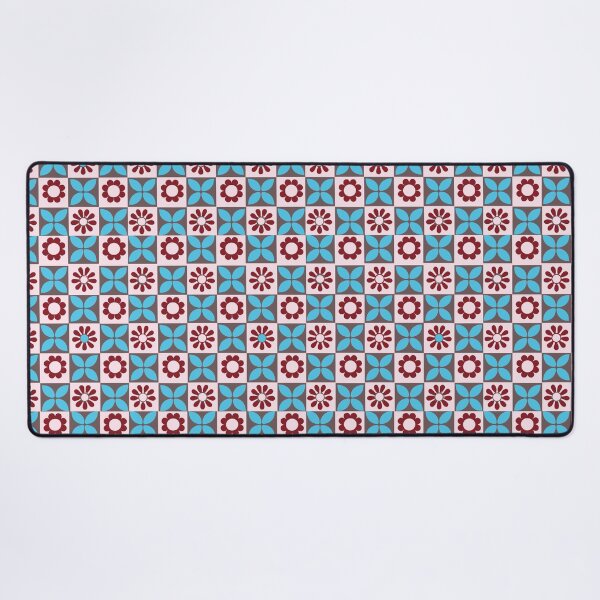 Item preview, Teal Maroon Mediterranean Tile Pattern with Floral Clover Motifs designed and sold by 555Design.