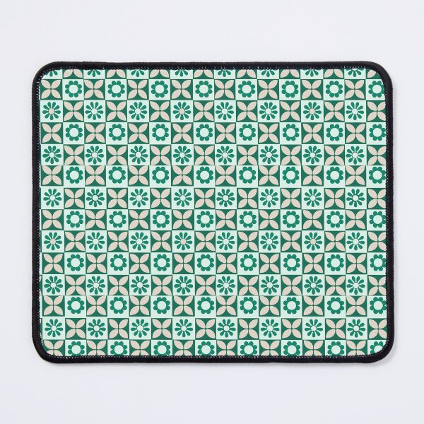 Item preview, Forest Green Cream Mediterranean Tile Pattern with Floral Motifs designed and sold by 555Design.