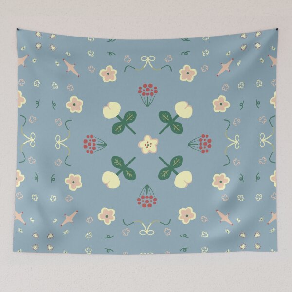 Item preview, Blue Folk Floral Berry Pattern — Blue Lemon Studio Original Illustration designed and sold by BluelemonStudio.