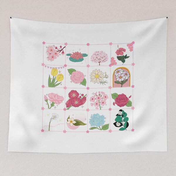 Item preview, Cute Botanical Flower Grid Sticker Pack Pattern designed and sold by Rehnair.