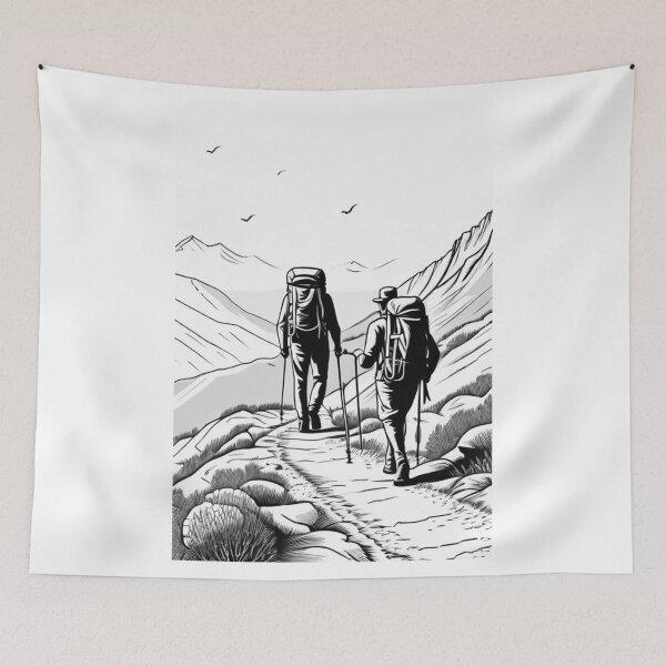 Item preview, Art - Two Hikers, Woodcut Style designed and sold by Reverso-Design.