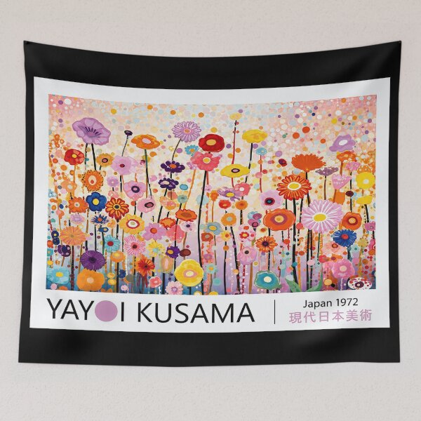 Item preview, Inspired by Yayoi Kusama Flower Field Poster, Colorful Japan 1972 Dot Art Print, Modern Japanese Wall Decor designed and sold by scrambledpeg.