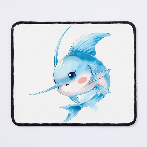 Item preview, Cute Kawaii Blue Swordfish Watercolor Illustration | Adorable Ocean Fish Cartoon | Pastel Marine Life Sticker designed and sold by PrintelloTH.