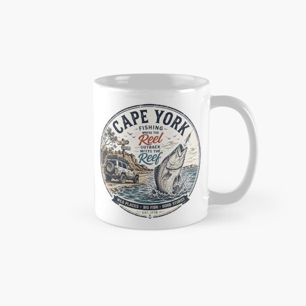 Item preview, La pesca en Cape York: El Outback se encuentra con el arrecife. Donde el Outback se encuentra con el arrecife. Equipo de pesca. Insignia de juego de palabras sobre pesca. designed and sold by Yellowriversss.