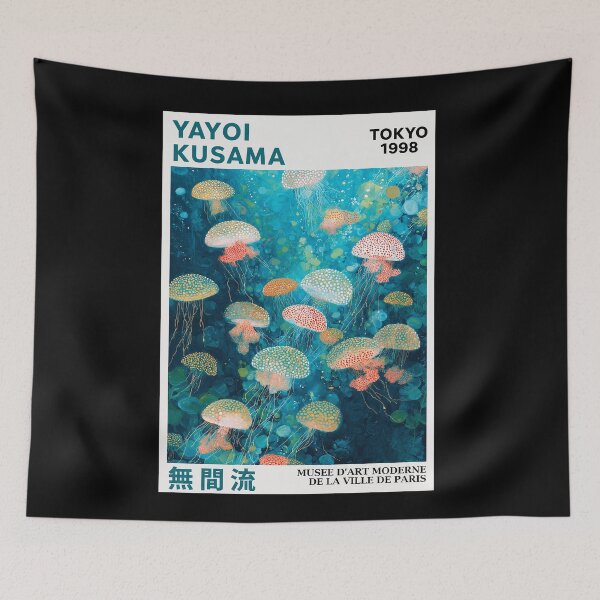 Item preview, Inspired by Yayoi Kusama Jellyfish Poster, Colorful Tokyo 1998 Ocean Art Print, Musee d'Art Moderne Wall Decor designed and sold by HappyGrandmaUB.