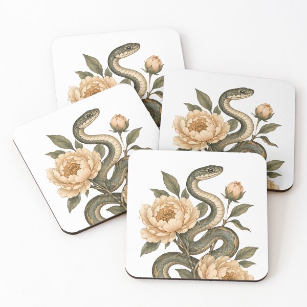 Item preview, Vintage Botanical Snake and Peonies designed and sold by Jaideep Walia.