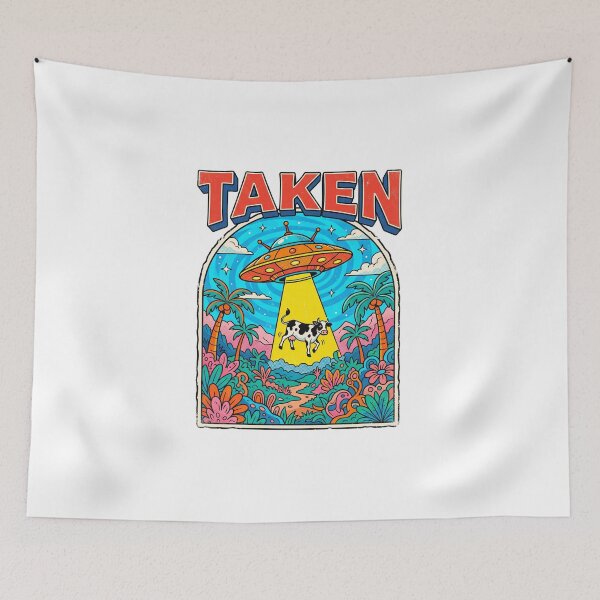 Item preview,  Taken UFO Alien Cow Abduction Psychedelic Retro Sci-Fi designed and sold by AdyKurniawan.