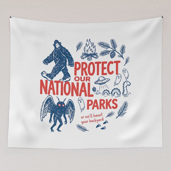 Item preview, Protect Our Cryptids - National Park - Bigfoot - Mothman - Hiking Horror designed and sold by RafaelScherer.