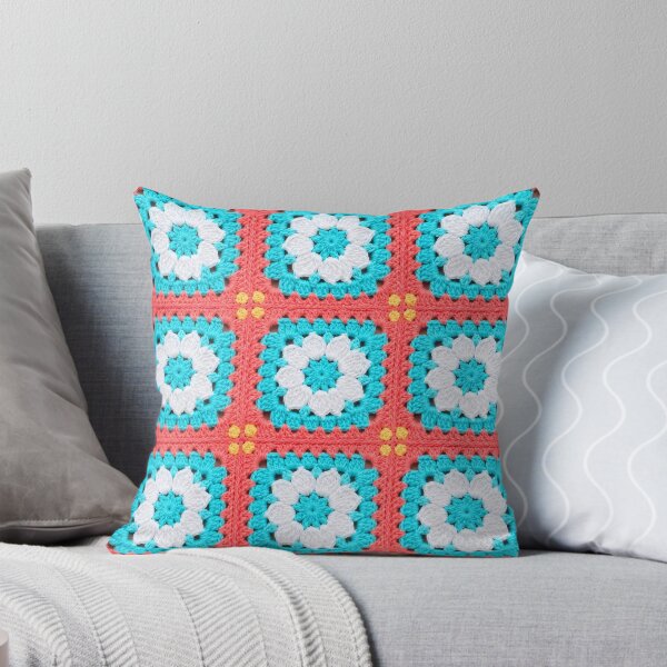 Item preview, Coral Turquoise White Crochet Granny Square Tropical designed and sold by LuisWorks.