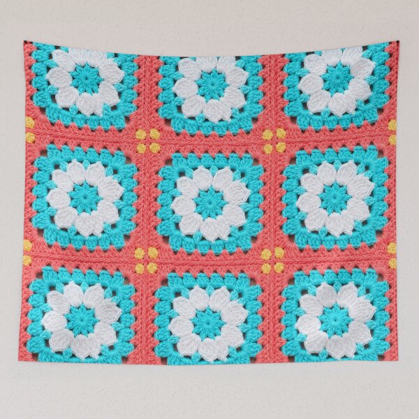 Item preview, Coral Turquoise White Crochet Granny Square Tropical designed and sold by LuisWorks.