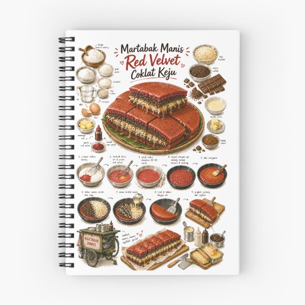 Item preview, Martabak Manis Red Velvet Recipe Shirt – Hand-Drawn Italian Pasta Cooking Diagram Tee, Minimalist Food Illustration designed and sold by fishnsteve.