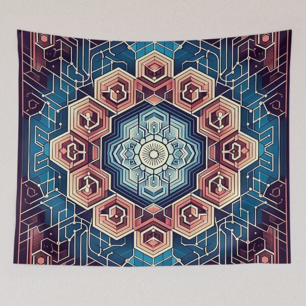 Item preview, Hexagonal Cyber Circuit Mandala designed and sold by nikkolaus.