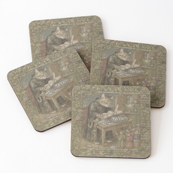 Item preview, Medieval Cat Tax Collector Counting Fish Manuscript Art designed and sold by PictorialWhimsy.