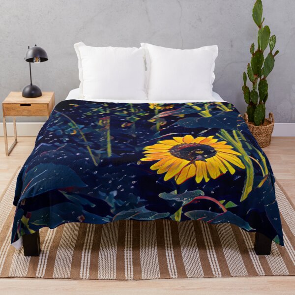 Item preview, Impressionist Sunflower Night Garden Moody Blue Digital Painting designed and sold by BalkanBloom.