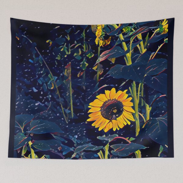Item preview, Impressionist Sunflower Night Garden Moody Blue Digital Painting designed and sold by BalkanBloom.