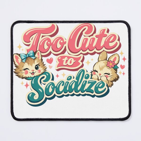 Item preview, Too Cute to Socialize – Retro Cute Kawaii Cat & Bunny Vintage Typography designed and sold by Karszul.
