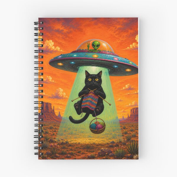 Item preview, Alien cat knitting in desert sunset designed and sold by Erlin Rudho.