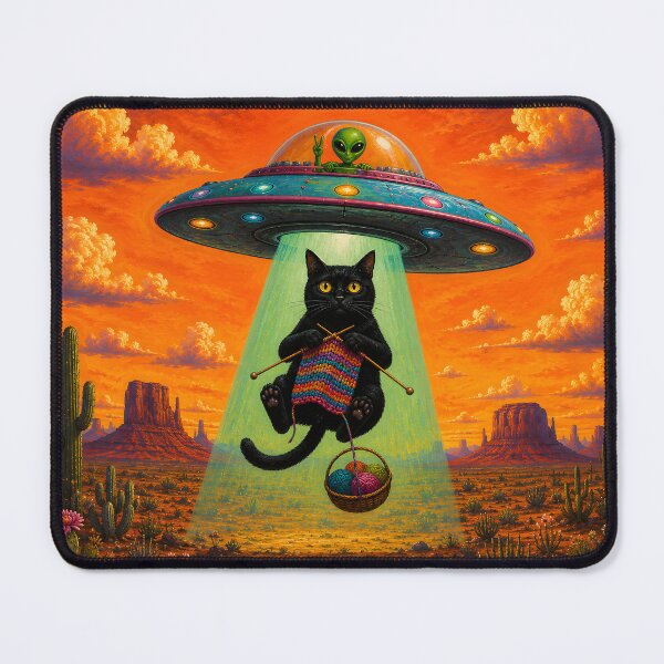 Item preview, Alien cat knitting in desert sunset designed and sold by Erlin Rudho.