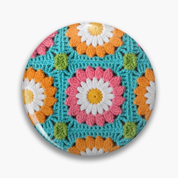 Item preview, Crochet Daisy Granny Square Pink Orange Turquoise designed and sold by LuisWorks.