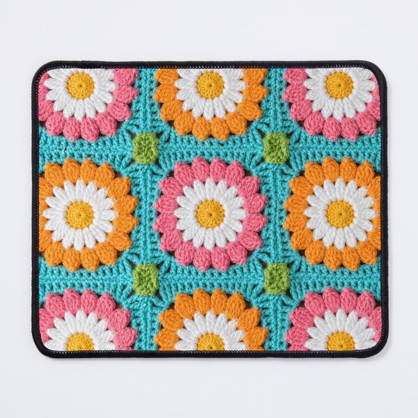 Item preview, Crochet Daisy Granny Square Pink Orange Turquoise designed and sold by LuisWorks.