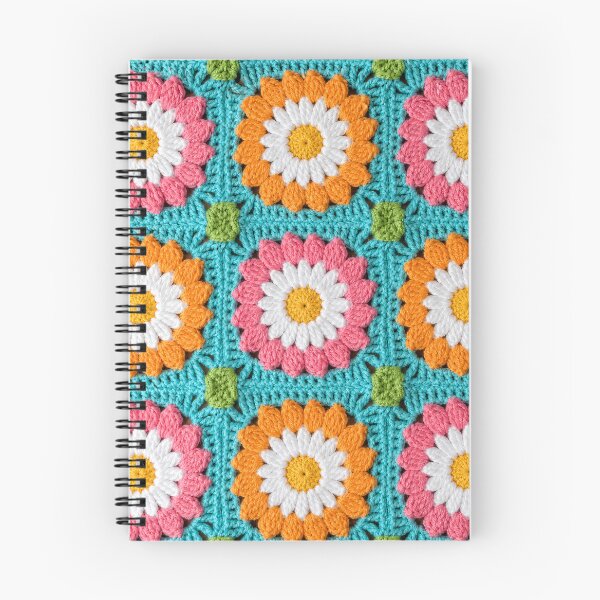 Item preview, Crochet Daisy Granny Square Pink Orange Turquoise designed and sold by LuisWorks.