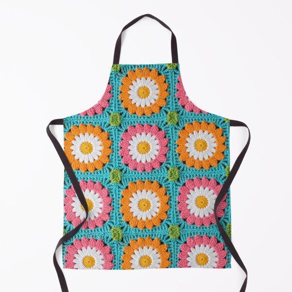 Item preview, Crochet Daisy Granny Square Pink Orange Turquoise designed and sold by LuisWorks.
