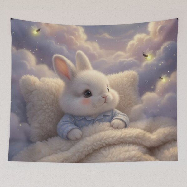 Item preview, Adorable Bunny in Blue Pajamas Having Sweet Dreams on a Cloud designed and sold by lovelistivkaa.