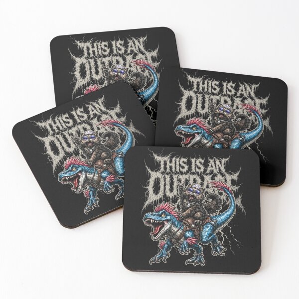 Item preview, This Is An Outrage Cat Riding Raptor Heavy Metal Humor designed and sold by margamPagenberg.