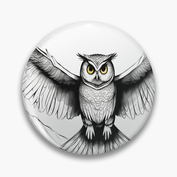 Item preview, Majestic Owl in Flight Over Mountain Landscape – Black and White Wildlife Illustration designed and sold by Artisan Finds Online.