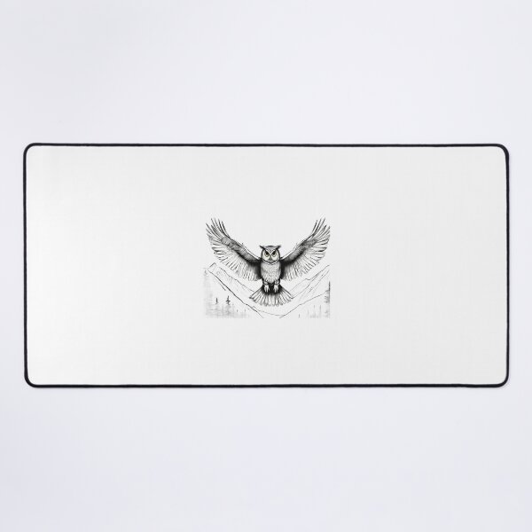 Item preview, Majestic Owl in Flight Over Mountain Landscape – Black and White Wildlife Illustration designed and sold by Artisan Finds Online.