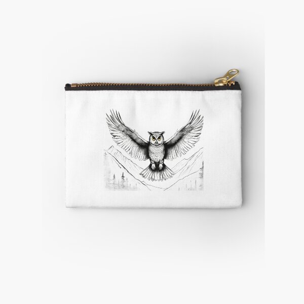 Item preview, Majestic Owl in Flight Over Mountain Landscape – Black and White Wildlife Illustration designed and sold by Artisan Finds Online.