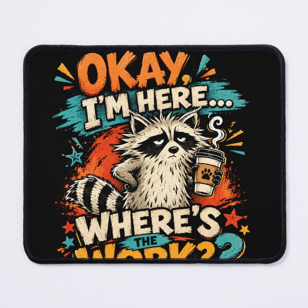 Item preview, Okay. I'm Here... Where's Work? Grumpy Raccoon Coffee Work Humor designed and sold by JonesFlora2025.
