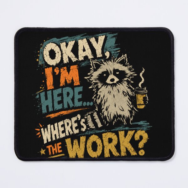 Item preview, Okay, I'm Here... Where's The Work? Funny Raccoon Work Humor Sarcasm Employee designed and sold by JonesFlora2025.