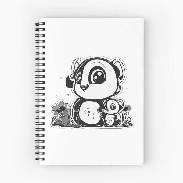 Item preview, Cute Panda Parent and Baby Cartoon Illustration – Black and White Kawaii Animal Art designed and sold by Artisan Finds Online.