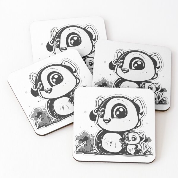 Item preview, Cute Panda Parent and Baby Cartoon Illustration – Black and White Kawaii Animal Art designed and sold by Artisan Finds Online.