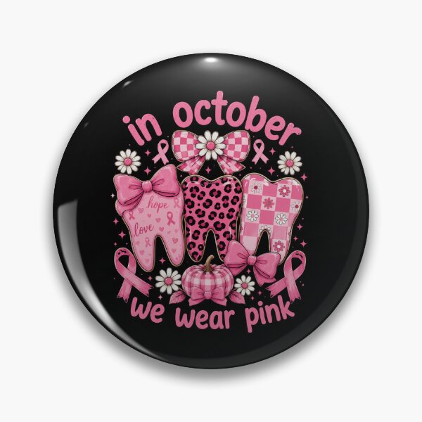 Item preview, In October We Wear Pink Cute Dental Teeth Floral Bows, Pink Ribbon Dental Tee designed and sold by HamadaArtivio1.
