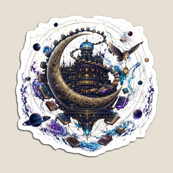 Item preview, Celestial Library in Space | Mystical Moon Fantasy stickers designed and sold by Dazai_shop⭐⭐⭐⭐⭐.