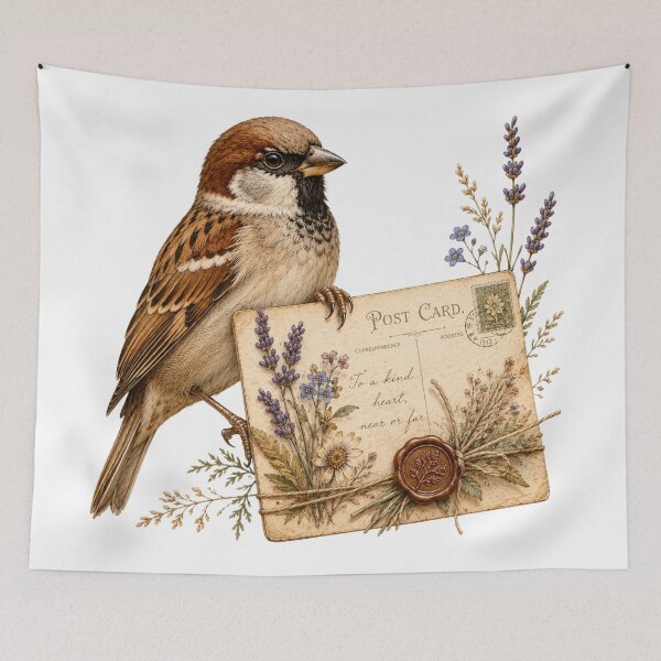 Item preview, Botanical Postcard Sparrow Vintage Wildflower Art designed and sold by Mosslume Studio.