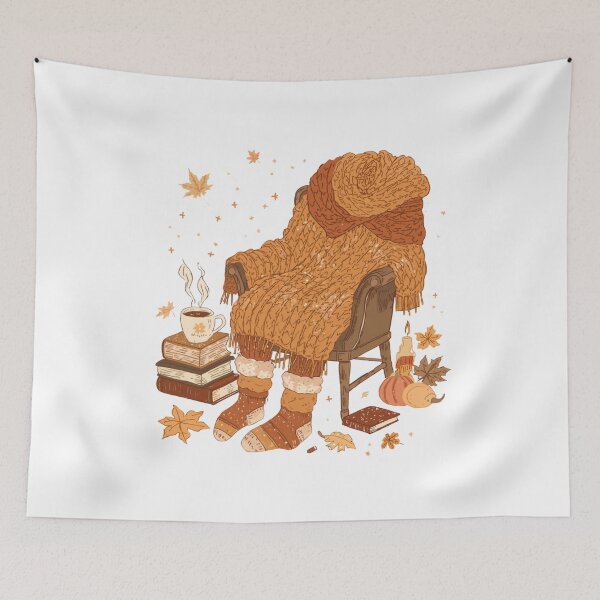 Item preview, Stay Cozy | Cozy Autumn Sweater & Books Whimsical Illustration designed and sold by catcurio.