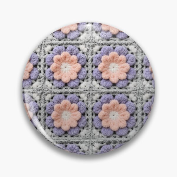 Item preview, Chenille Crochet Flower Square Peach Lavender Gray designed and sold by LuisWorks.