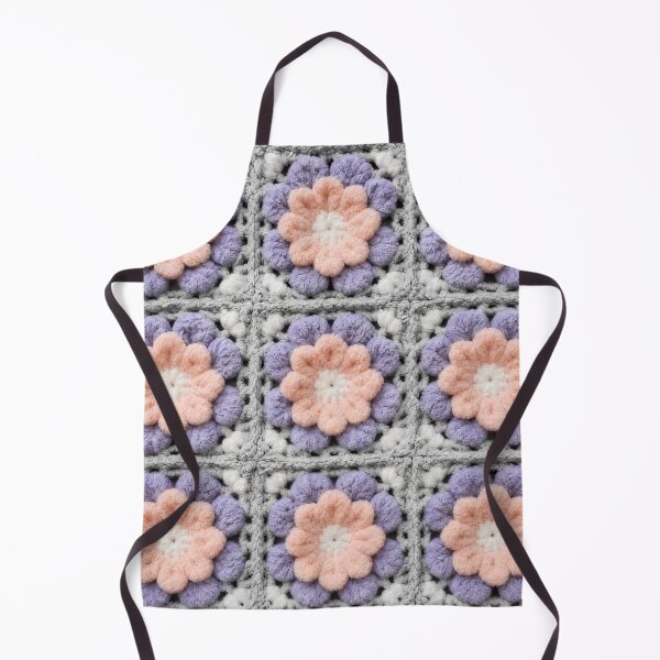 Item preview, Chenille Crochet Flower Square Peach Lavender Gray designed and sold by LuisWorks.