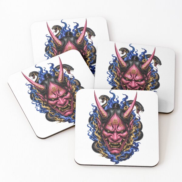 Item preview, Pink Hannya Mask with Black Snakes – Japanese Oni Art designed and sold by ichiyori.