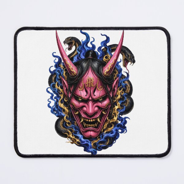 Item preview, Pink Hannya Mask with Black Snakes – Japanese Oni Art designed and sold by ichiyori.
