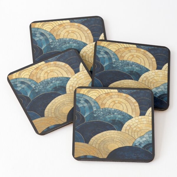 Item preview, Circular Blue Gold Mosaic Wave Pattern Artwork  designed and sold by NivyasArtistry.